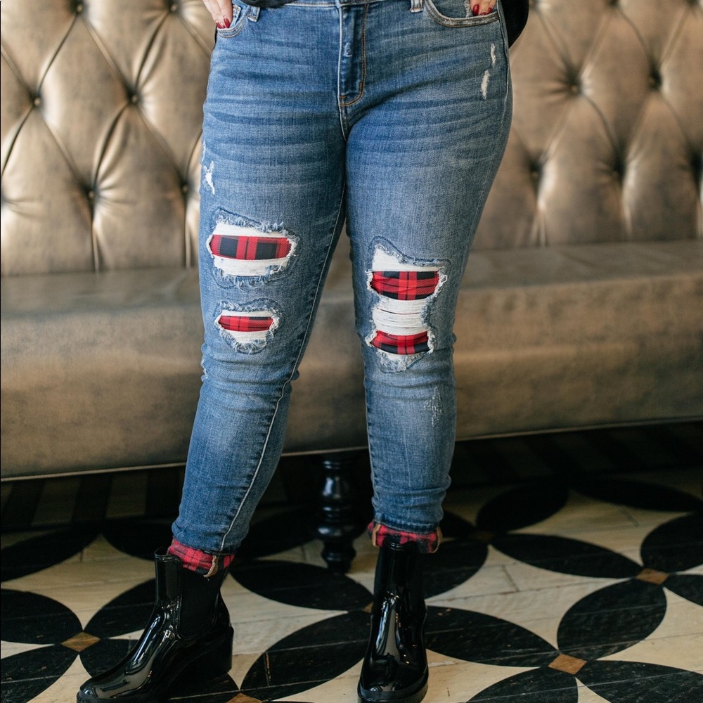 Judy Blue Plaid Peek-a-boo Jeans